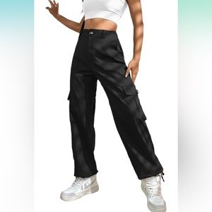 Cargo Pants for Women High Waisted with 6 Pockets Drawstring Ankle Cuffs